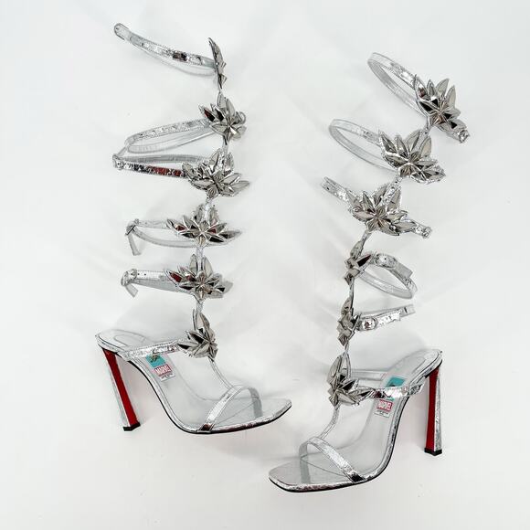Christian Louboutin Marvel Sea Warrior Silver Gladiator Metallic Sandals EU 38.5 - Picture 1 of 12